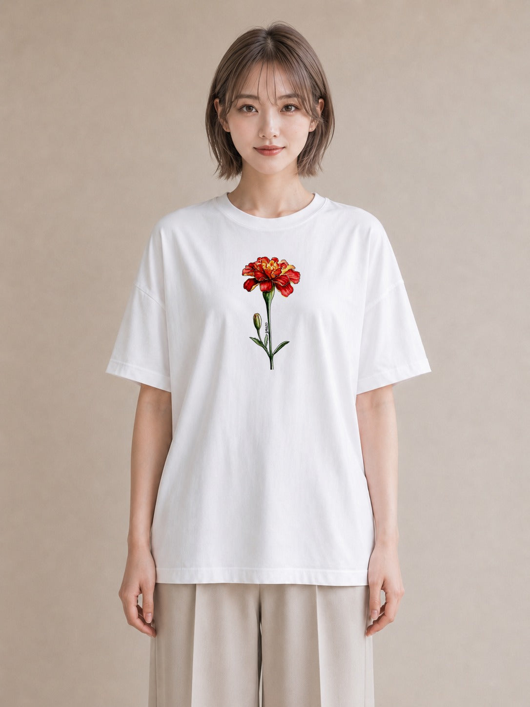 プリントTシャツ レディース カーネーション 花 花柄 イラスト 淡色 お出かけ 普段着 白T