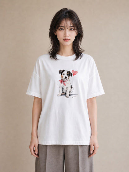 半袖Tシャツ レディース いぬ 犬 ワンコ イラスト シック ルームウェア ギフト 白T YMAZO
