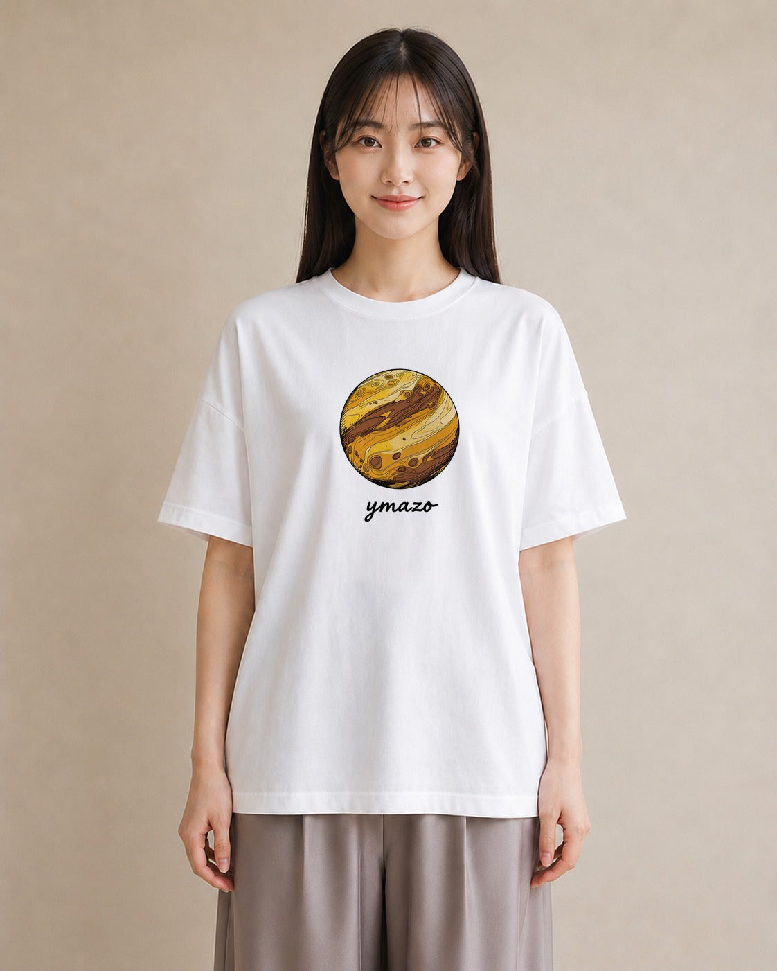 半袖Tシャツ レディース 土星 星空 宇宙 イラスト 可愛い 海 カフェ巡り 白T YMAZO