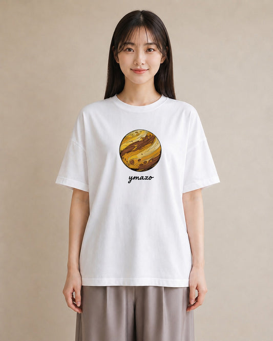 半袖Tシャツ レディース 土星 星空 宇宙 イラスト 可愛い 海 カフェ巡り 白T YMAZO