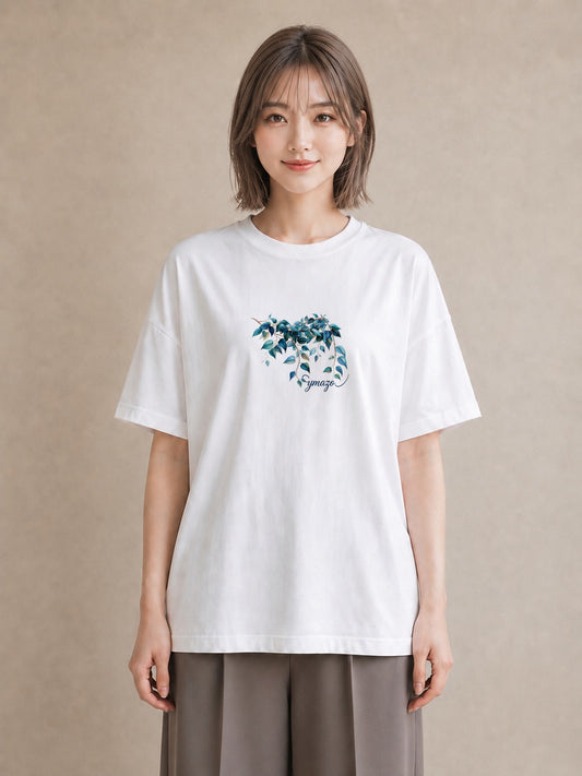半袖Tシャツ レディース ユーカリ 植物 ボタニカル イラスト きれいめ 公園 ママ 白T YMAZO