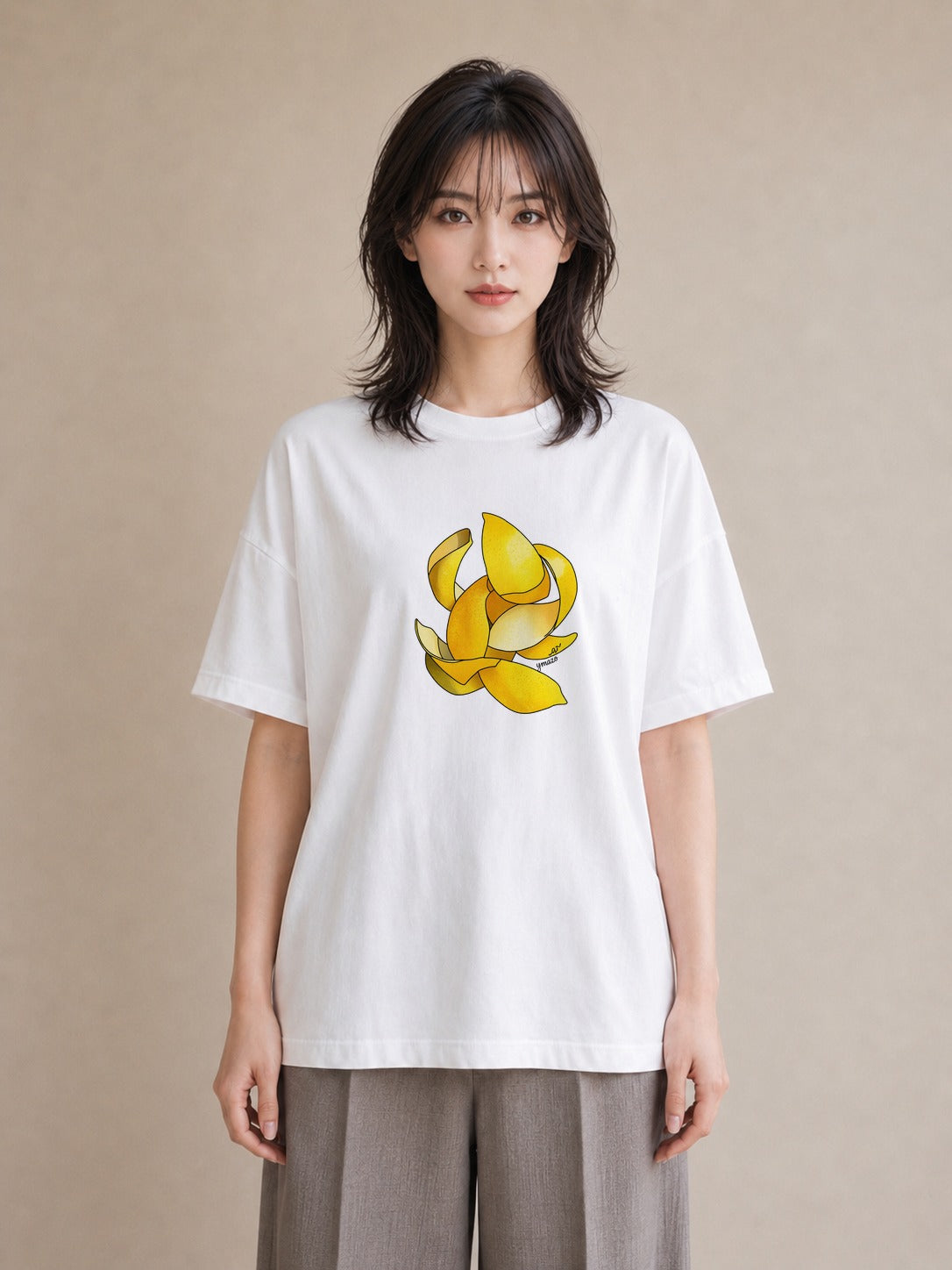 プリントTシャツ レディース レモン 檸檬 食べ物 フード イラスト こなれ感 公園 ママ 白T YMAZO