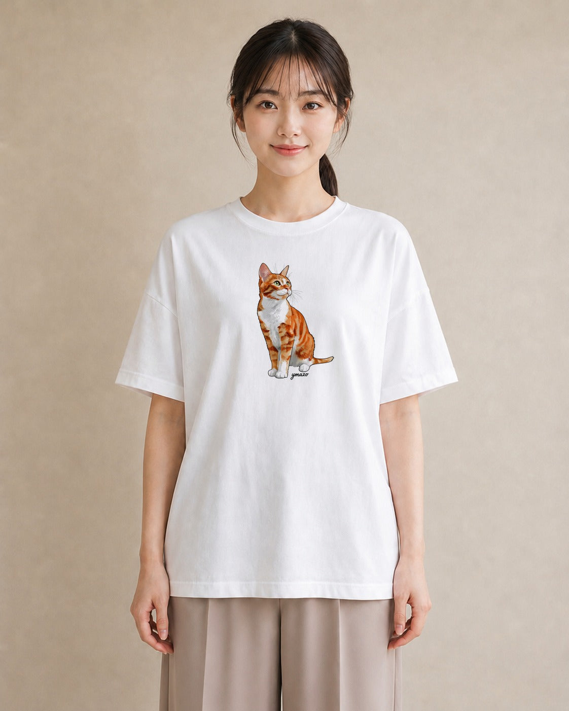 デザインTシャツ レディース サビ猫 猫 ねこ イラスト カフェコーデ 親子 20代 白T YMAZO