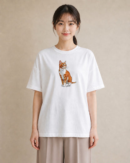 デザインTシャツ レディース サビ猫 猫 ねこ イラスト カフェコーデ 親子 20代 白T YMAZO