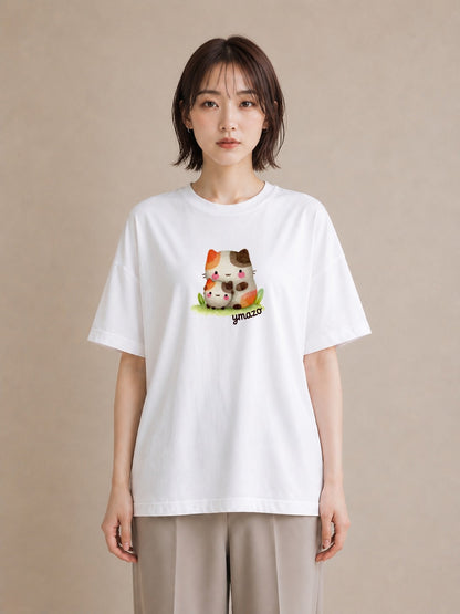 半袖Tシャツ レディース ニャンコ 猫 ねこ イラスト ナチュラル カフェ服 クリスマス 白T YMAZO