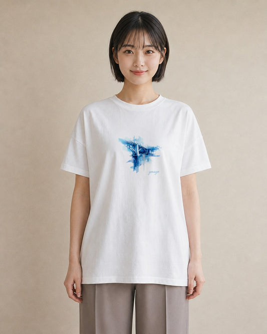 デザインTシャツ レディース 小川 橋 せせらぎ ナチュラル アンティーク イラスト 休日コーデ 女性 旅行用 白T