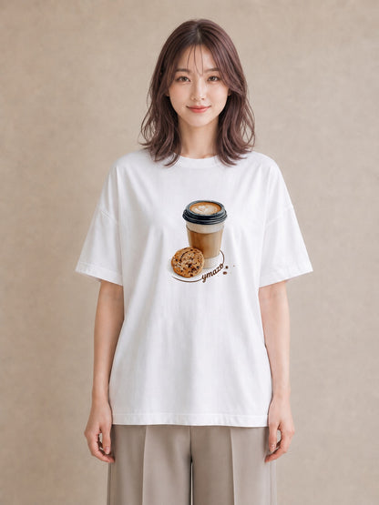 プリントTシャツ レディース コーヒー 珈琲 カフェ 食べ物 フード イラスト ユニーク 通学 誕生日プレゼント 白T YMAZO