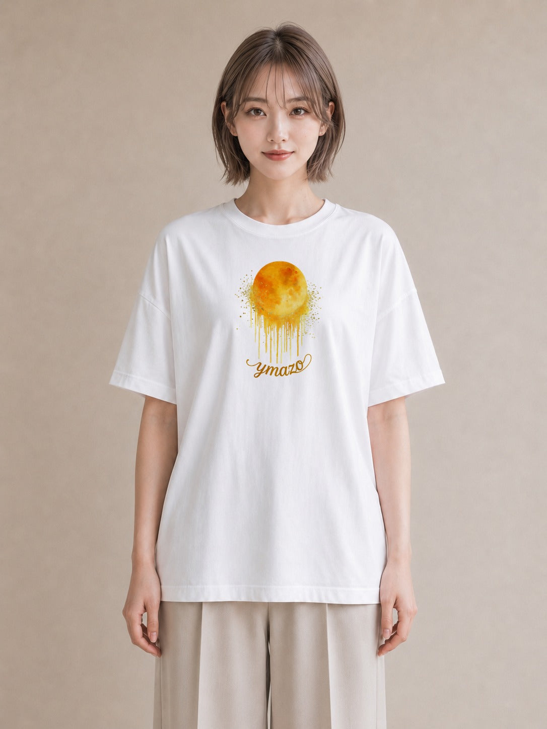 半袖Tシャツ レディース 満月 星空 宇宙 イラスト 水彩風 母の日 ビーチ 白T YMAZO