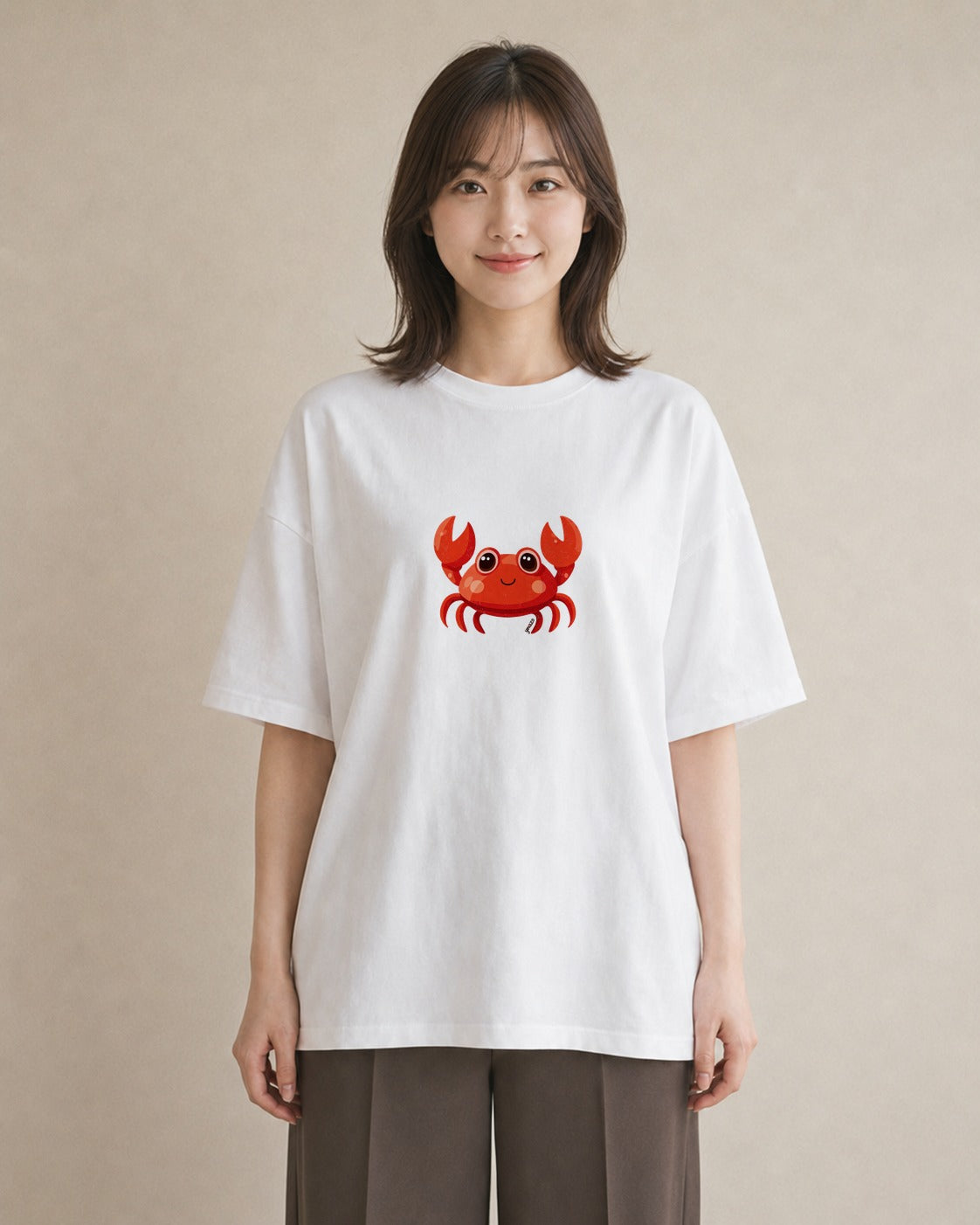グラフィックTシャツ レディース カニ 海の生き物 海 イラスト 韓国風 旅行用 白T YMAZO