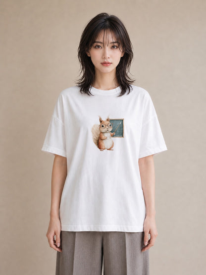 Tシャツ レディース シマリス ペット 動物 イラスト ナチュラル 綿100 デート 白T YMAZO