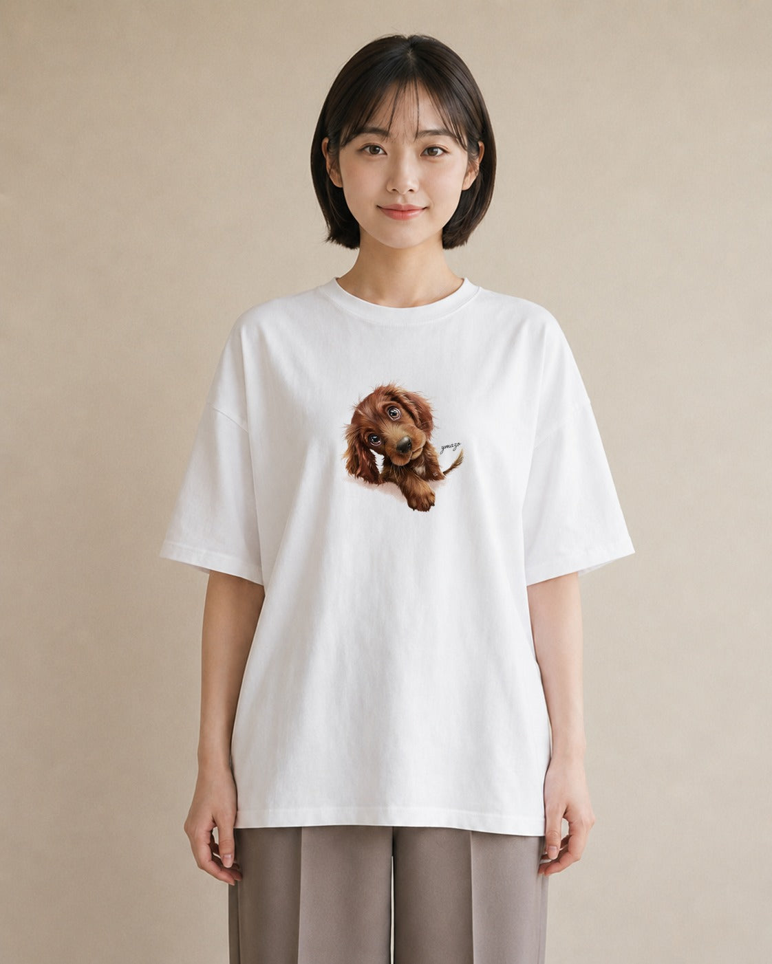 Tシャツ レディース わんこ 犬 いぬ イラスト 淡色 お出かけ 普段着 白T YMAZO
