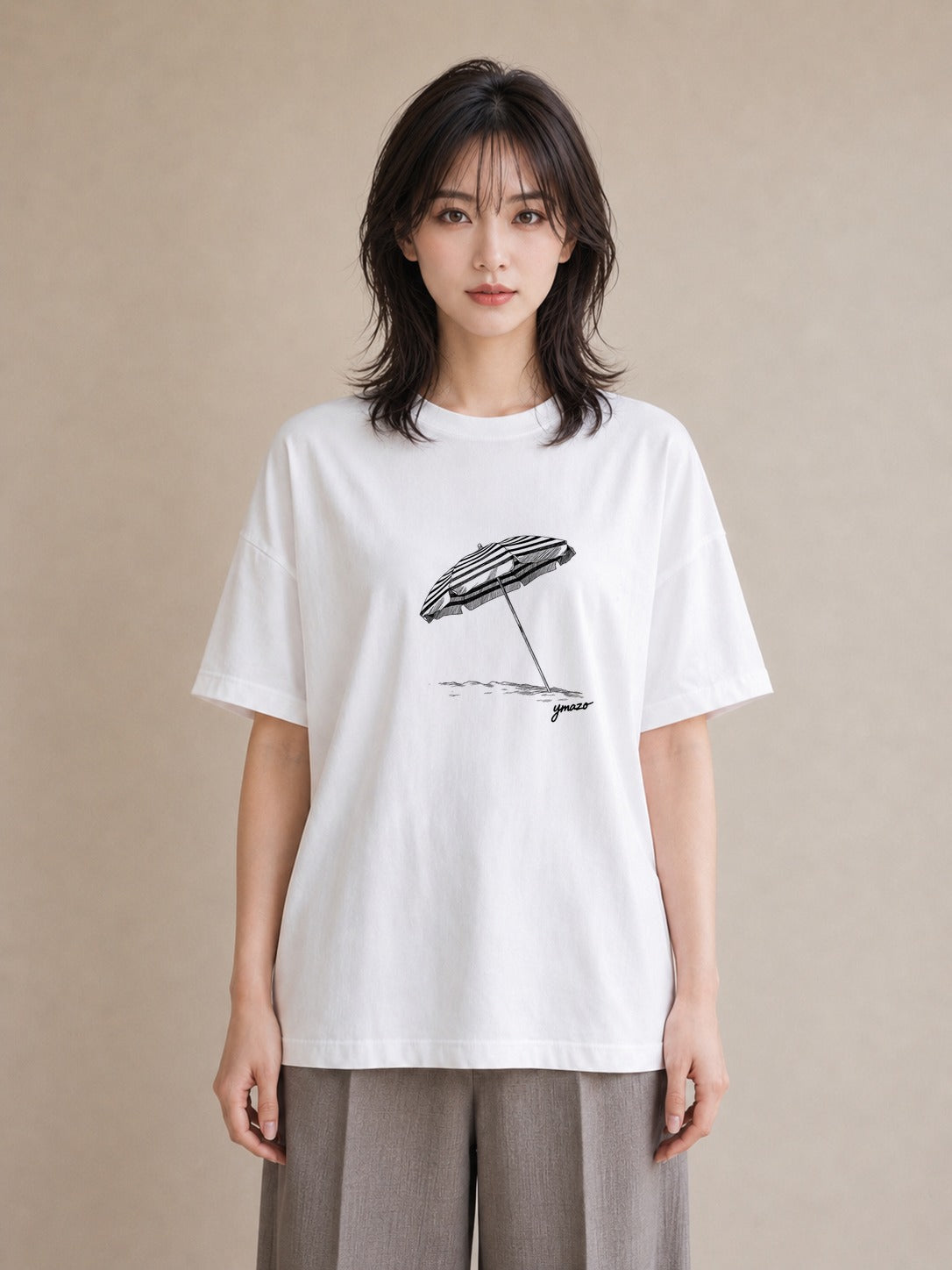 グラフィックTシャツ レディース 傘 水たまり 雨 ナチュラル アンティーク イラスト 韓国風 送別ギフト 通勤 白T YMAZO