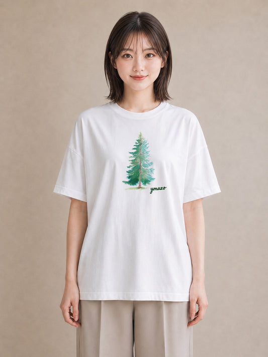 半袖Tシャツ レディース 松ぼっくり 植物 ボタニカル イラスト ニュアンス ペアコーデ 秋コーデ 白T YMAZO