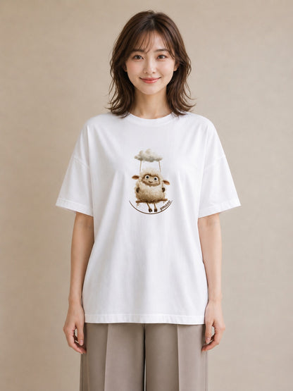 デザインTシャツ レディース ひつじ 動物 アニマル イラスト アート風 社会人 女性 白T YMAZO