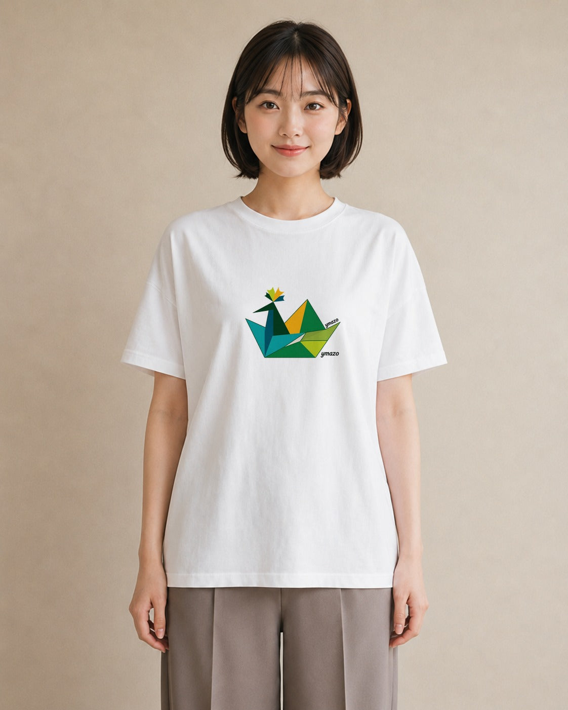 グラフィックTシャツ レディース 折り鶴 折り紙 ナチュラル アンティーク イラスト ニュアンス 送別ギフト 通勤 白T YMAZO