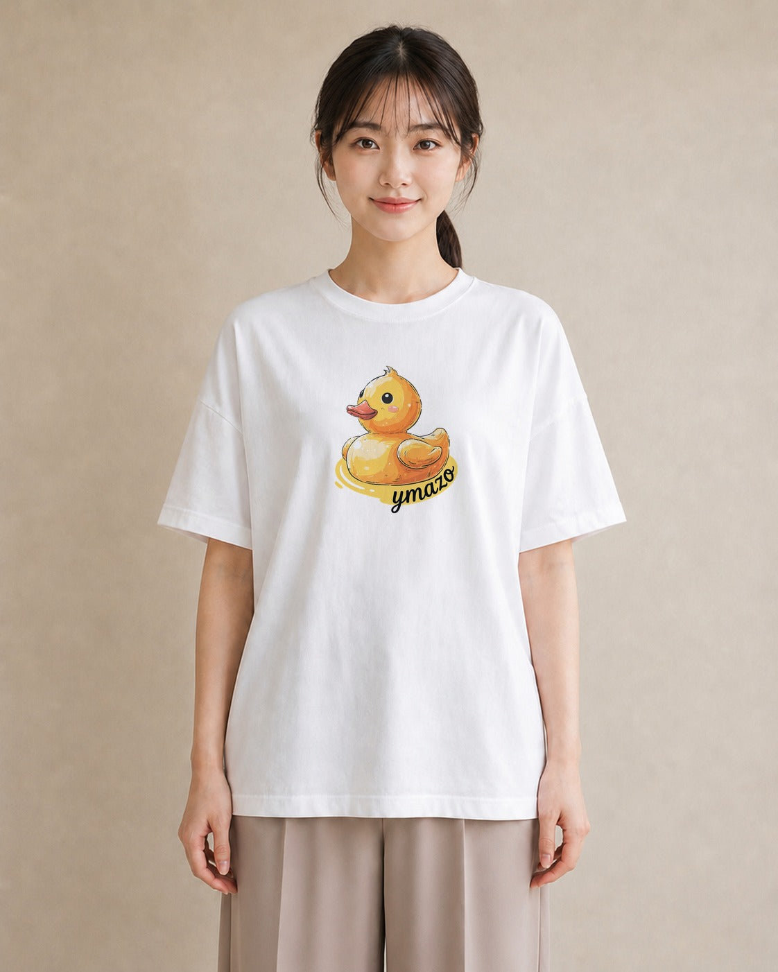 半袖Tシャツ レディース アヒル 動物 アニマル イラスト シンプル 通勤 在宅 白T YMAZO