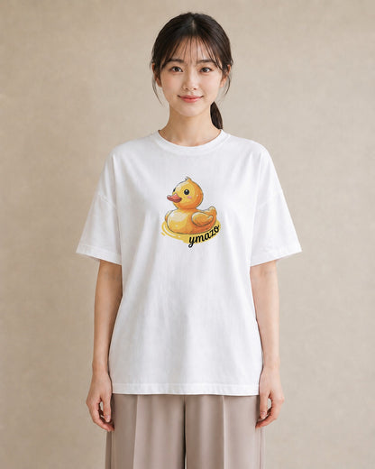 半袖Tシャツ レディース アヒル 動物 アニマル イラスト シンプル 通勤 在宅 白T YMAZO