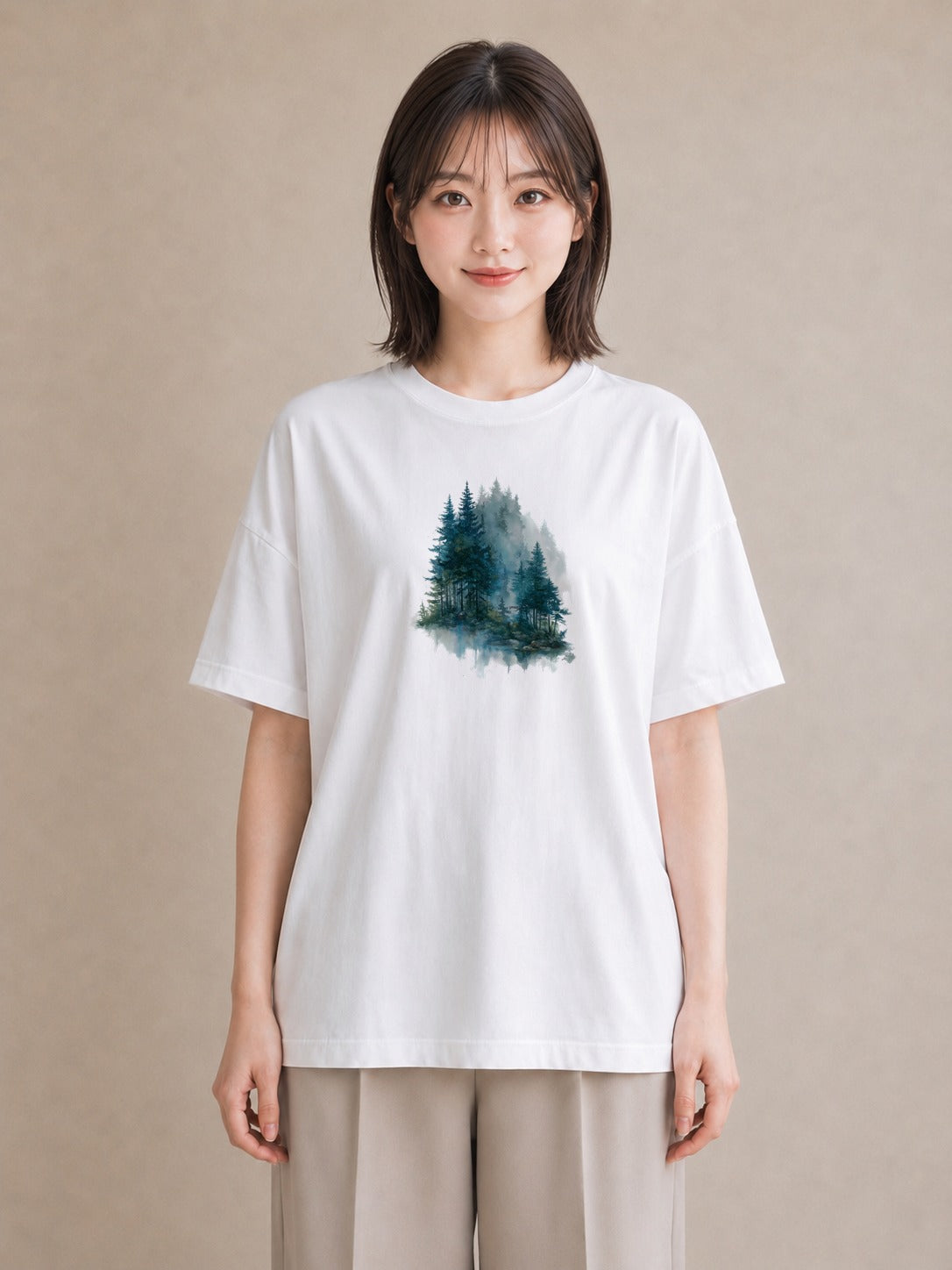 グラフィックTシャツ レディース 青の水彩 風景 ブルー ナチュラル アンティーク イラスト アート風 旅行用 海 白T YMAZO