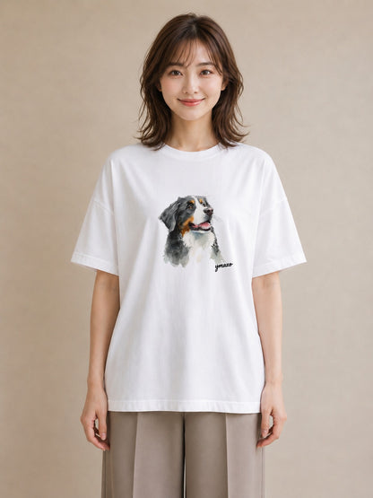 半袖Tシャツ レディース バーニーズマウンテンドッグ 犬 いぬ イラスト ユニーク 買い物 夏コーデ 白T YMAZO