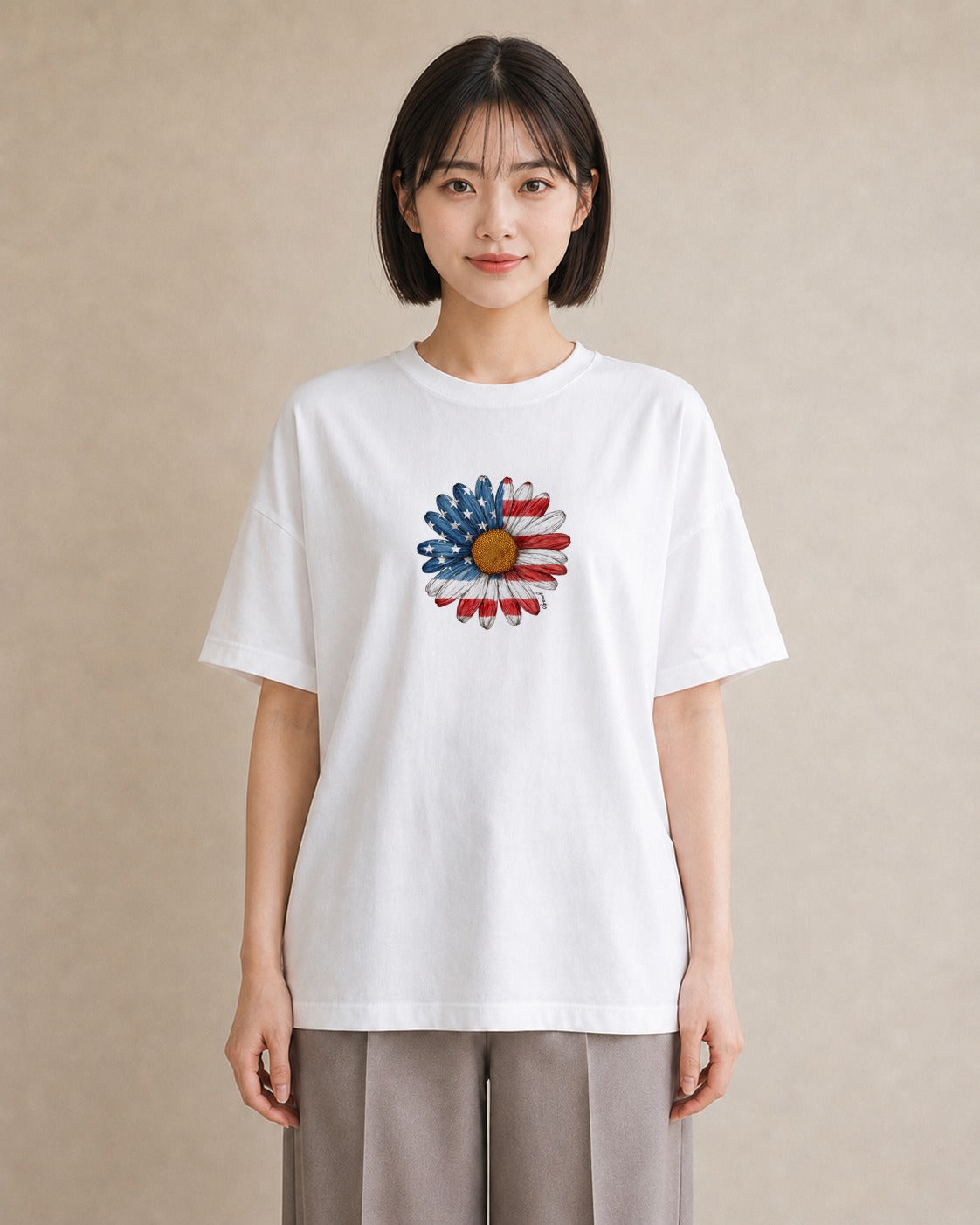 Tシャツ レディース マーガレット 花 花柄 イラスト ゆるかわ 送別ギフト 通勤 白T