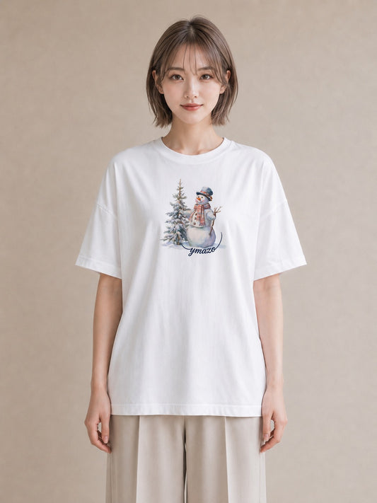 半袖Tシャツ レディース 雪 星空 宇宙 イラスト 個性的 ペアコーデ 秋コーデ 白T YMAZO