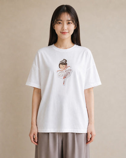 プリントTシャツ レディース バレエシューズ バレエ トウシューズ ナチュラル アンティーク イラスト 水彩風 敬老の日 ホワイトデー 白T YMAZO