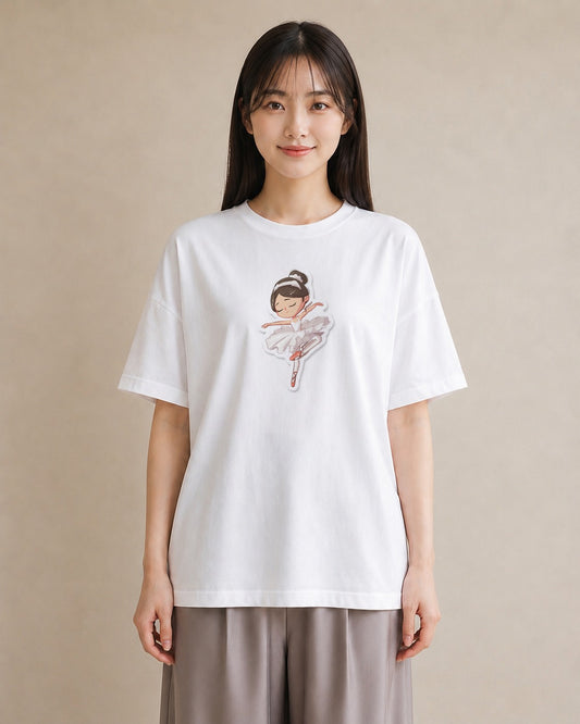 プリントTシャツ レディース バレエシューズ バレエ トウシューズ ナチュラル アンティーク イラスト 水彩風 敬老の日 ホワイトデー 白T