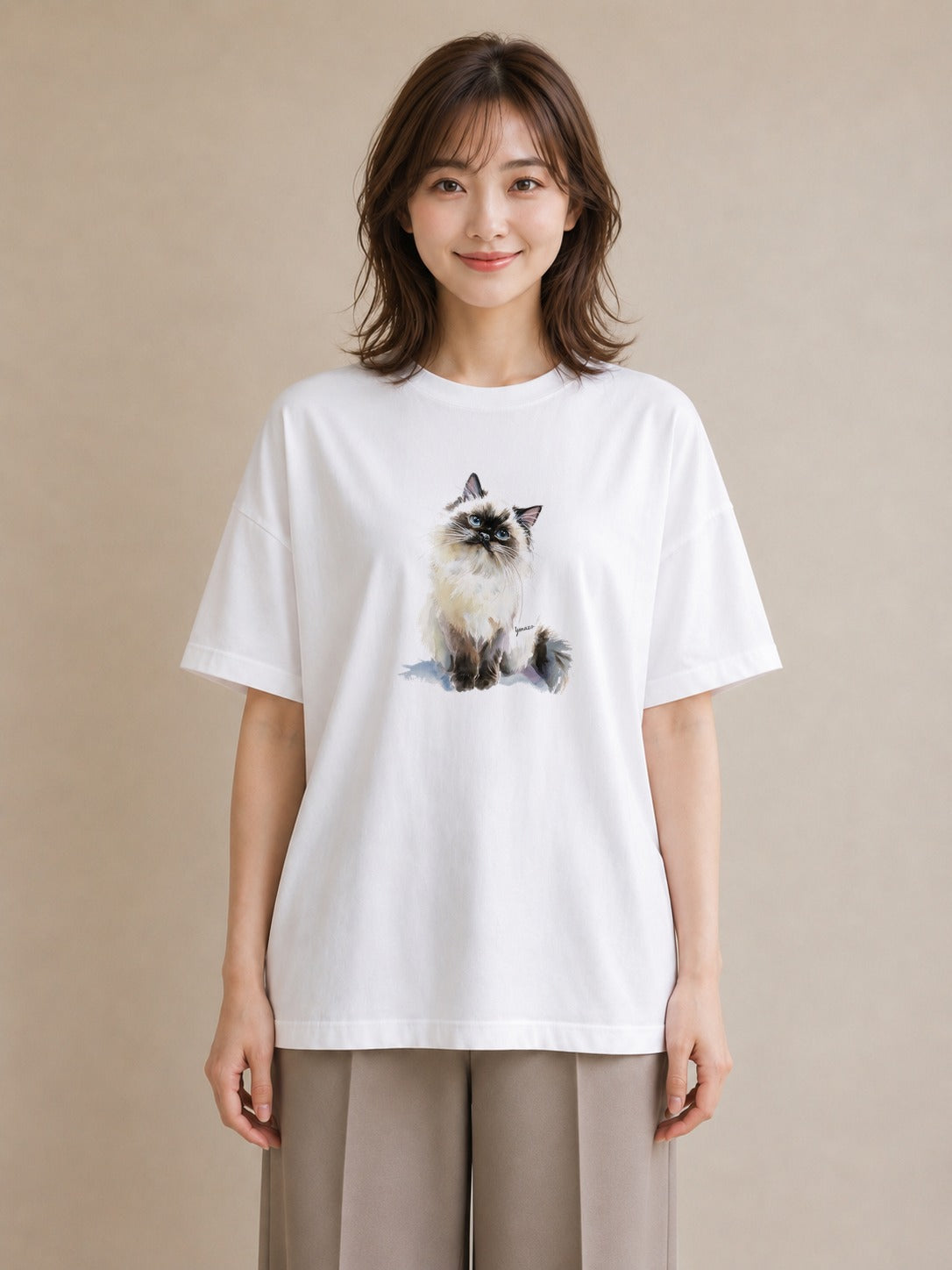 プリントTシャツ レディース スコティッシュフォールド 猫 ねこ イラスト ニュアンス クリスマス 旅行 白T YMAZO