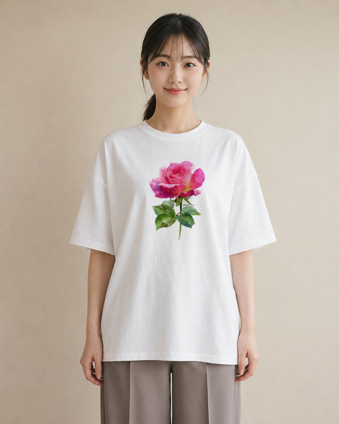 Tシャツ レディース バラ 薔薇 ローズ 花 花柄 イラスト ラフ 送別ギフト 通勤 白T YMAZO