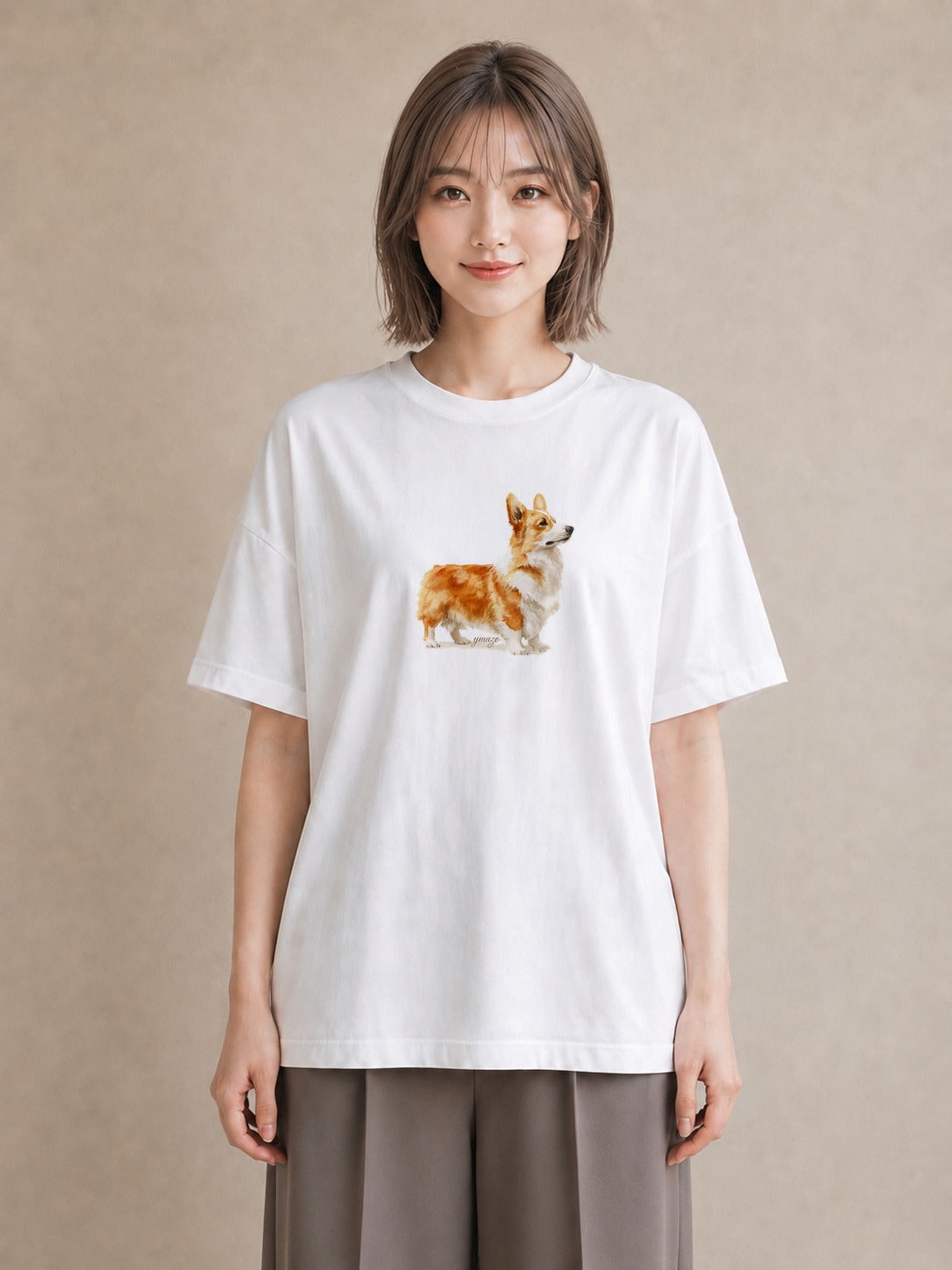 グラフィックTシャツ レディース ウェルシュコーギー コーギー 犬 いぬ イラスト 水彩風 社会人 女性 白T YMAZO