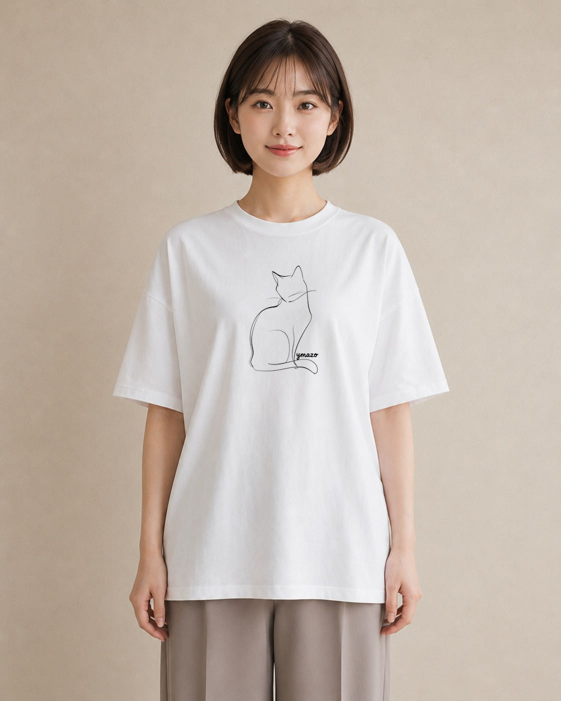 デザインTシャツ レディース 猫 ねこ ネコ イラスト 休日コーデ お出かけ 普段着 白T YMAZO