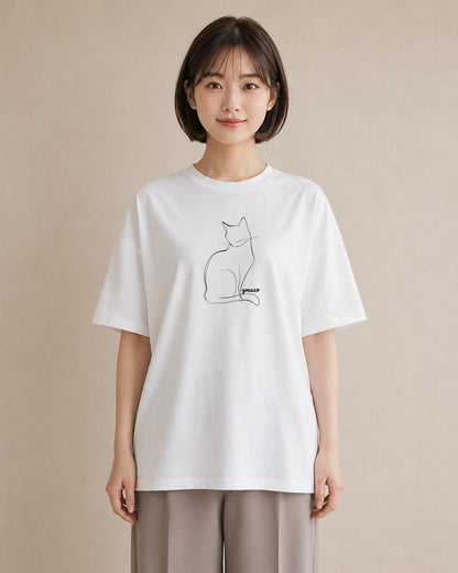 デザインTシャツ レディース 猫 ねこ ネコ イラスト 休日コーデ お出かけ 普段着 白T YMAZO