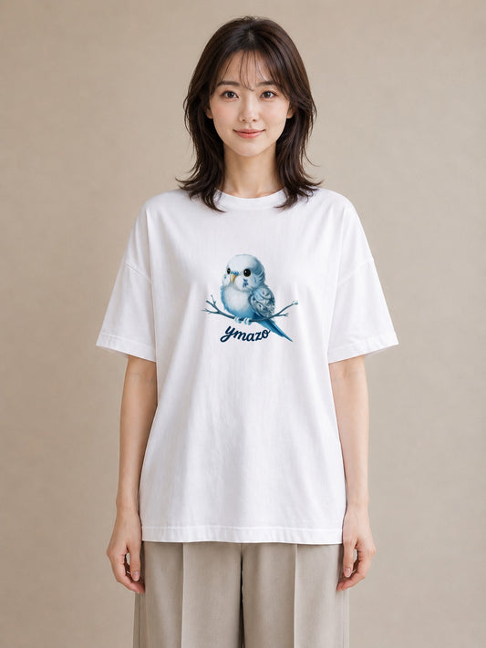 プリントTシャツ レディース インコ ペット 動物 イラスト 韓国風 母の日 ビーチ 白T YMAZO