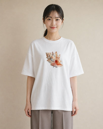 半袖Tシャツ レディース 貝 海の生き物 海 イラスト 普段使い カフェ巡り 白T YMAZO