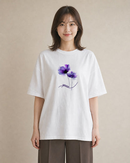 Tシャツ レディース コスモス 秋桜 花 花柄 イラスト ゆるかわ ルームウェア ギフト 白T YMAZO