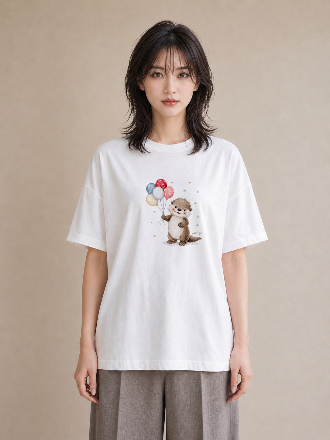 プリントTシャツ レディース フェレット ペット 動物 イラスト 夏コーデ 通学 白T YMAZO
