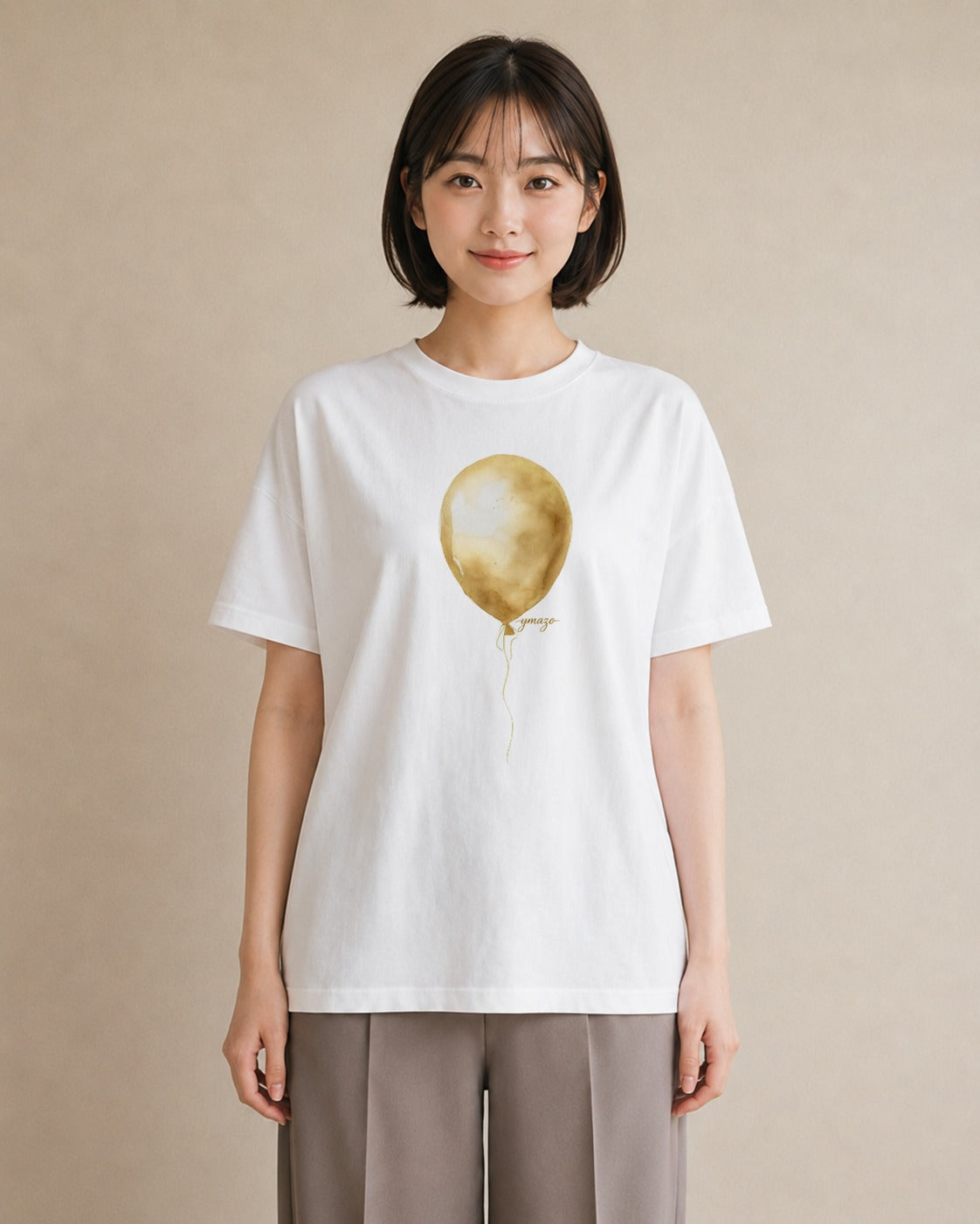 半袖Tシャツ レディース 紙風船 和紙 ナチュラル アンティーク イラスト 普段使い デート 帰省 白T YMAZO