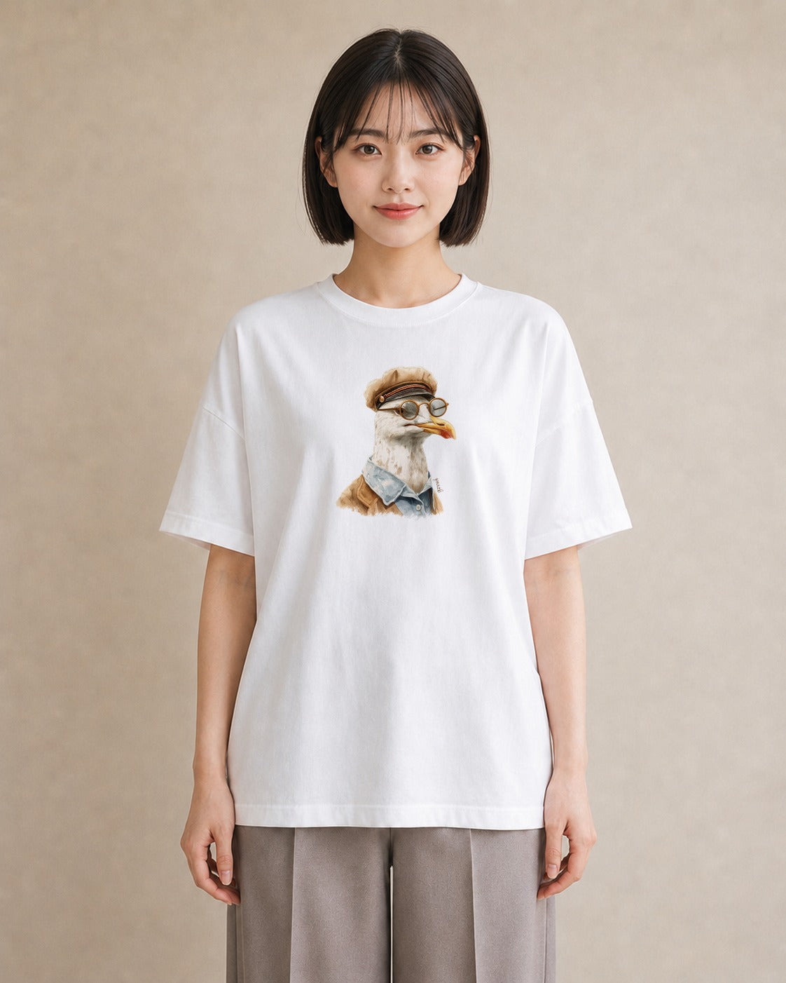 Tシャツ レディース 白文鳥 ペット 動物 イラスト 個性的 旅行用 海 白T YMAZO