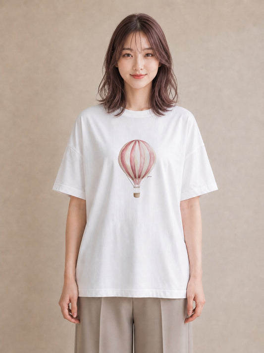 プリントTシャツ レディース 紙風船 和紙 ナチュラル アンティーク イラスト ポップ 帰省 ラフ 白T