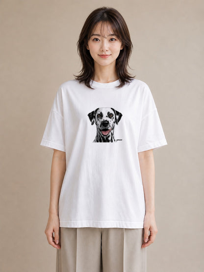プリントTシャツ レディース ダルメシアン 犬 いぬ イラスト 淡色 カフェ服 クリスマス 白T YMAZO
