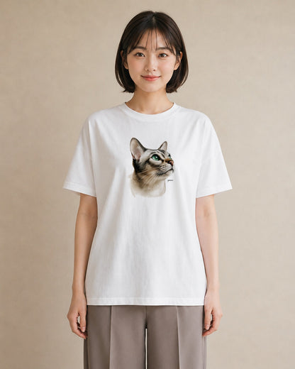 Tシャツ レディース キジトラ 猫 ねこ イラスト ヴィンテージ風 お出かけ 普段着 白T YMAZO