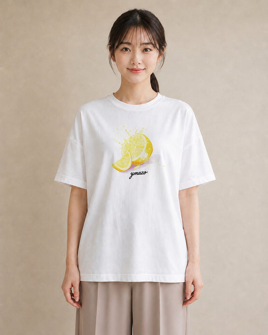 プリントTシャツ レディース レモン 檸檬 食べ物 フード イラスト シック 女子会 お揃い 白T YMAZO