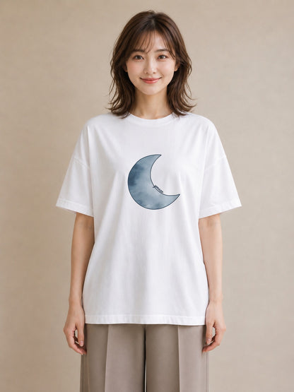 半袖Tシャツ レディース 青の水彩 風景 ブルー ナチュラル アンティーク イラスト ゆるかわ 親子 20代 白T YMAZO