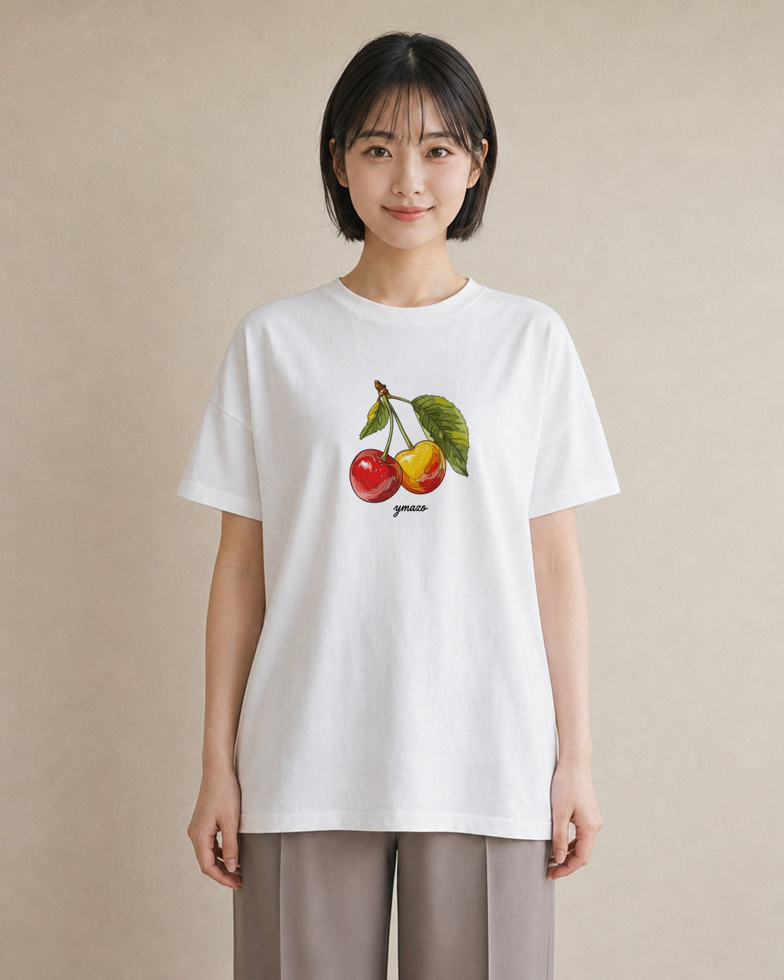 グラフィックTシャツ レディース さくらんぼ チェリー 食べ物 フード イラスト カフェ巡り 女子会 白T YMAZO