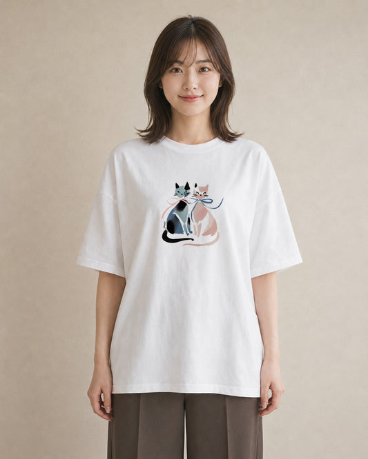 グラフィックTシャツ レディース ニャンコ 猫 ねこ イラスト 普段使い ギフト 母の日 白T YMAZO