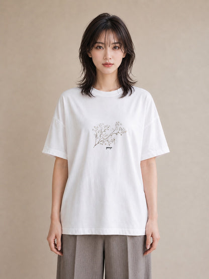 Tシャツ レディース カスミソウ かすみ草 花 花柄 イラスト ラフ 在宅 公園 白T