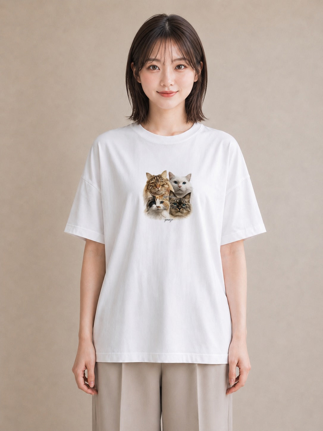 デザインTシャツ レディース 猫 ねこ イラスト ラフカジュアル 部屋着 女性向けギフト 白T YMAZO