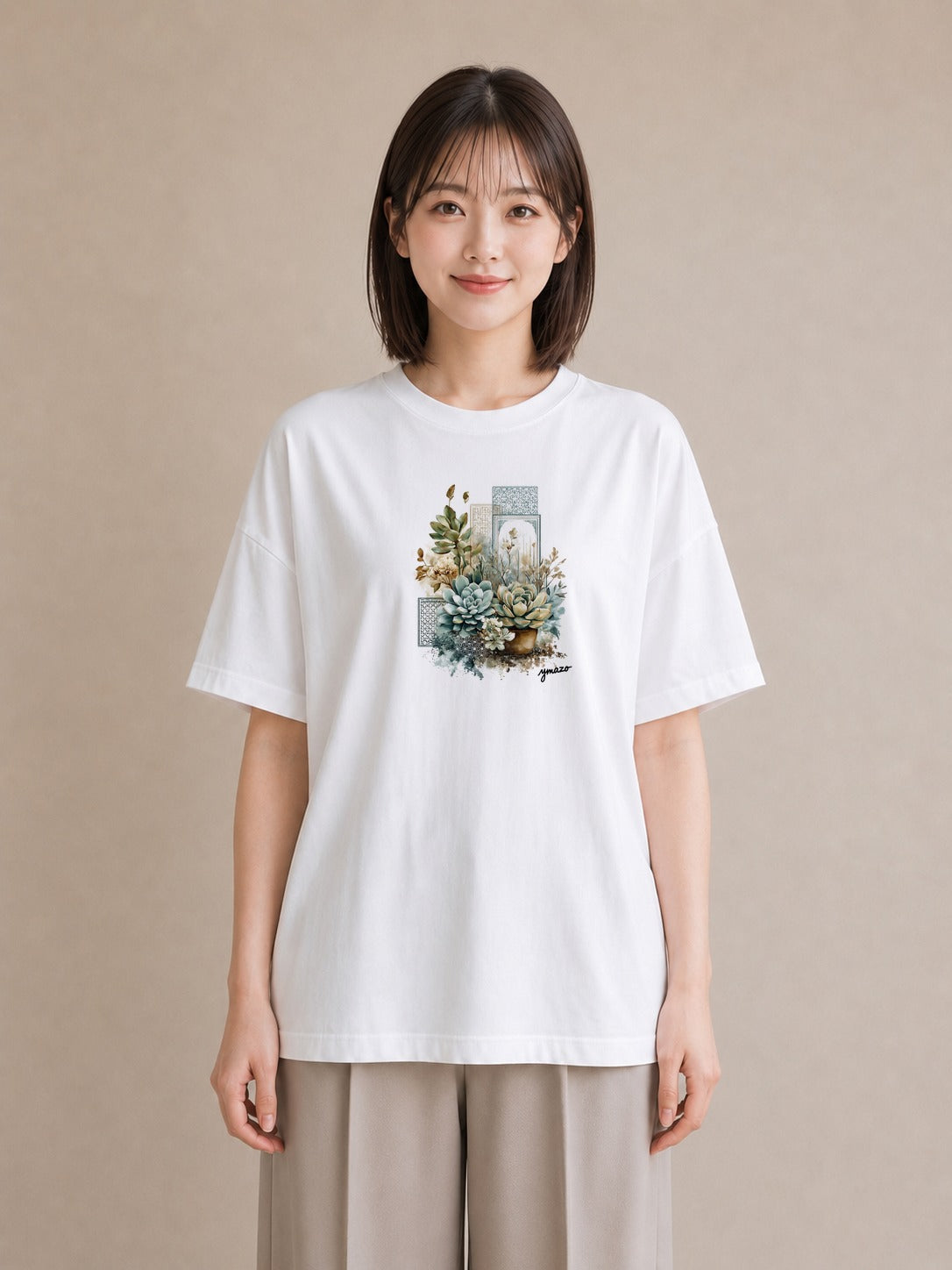 グラフィックTシャツ レディース 夕暮れ バルコニー 夕焼け ナチュラル アンティーク イラスト ヴィンテージ風 ビーチ デイリーウェア 白T YMAZO