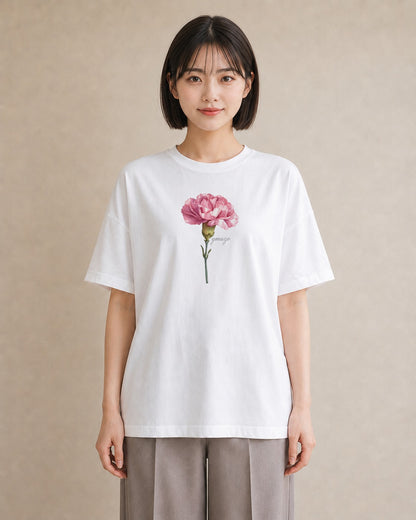 Tシャツ レディース カーネーション 花 花柄 イラスト 北欧風 送別ギフト 通勤 白T