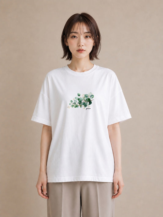 半袖Tシャツ レディース 葉っぱ 植物 ボタニカル イラスト 個性的 旅行 母娘コーデ 白T YMAZO